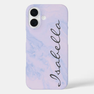 Pastel Lilac Marble Personalized Script Name iPhone 16 Case