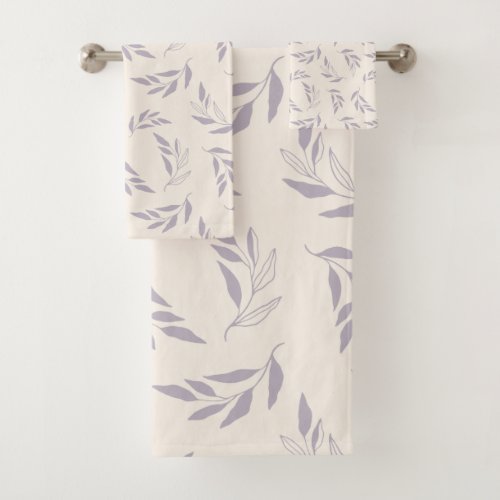 Pastel Lilac Minimalist Floral Nature Pattern Bath Towel Set