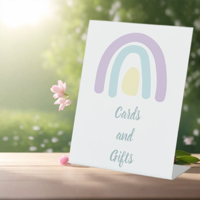 Pastel lilac minty Rainbow Baby Shower Cards Pedestal Sign (Creator Uploaded)