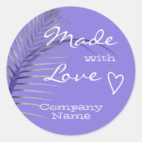 Pastel Lilac Purple Palm Tree Leaf Made with Love  Classic Round Sticker