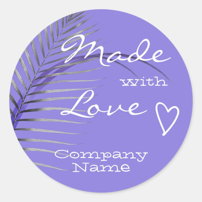 Pastel Lilac Purple Palm Tree Leaf Made with Love  Classic Round Sticker (Front)