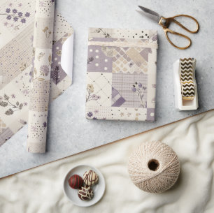 Pastel Lilac Quilt Earthy Gingham Cottagecore Wrapping Paper