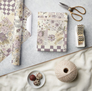 Pastel Lilac Quilt Earthy Gingham Cottagecore Wrapping Paper
