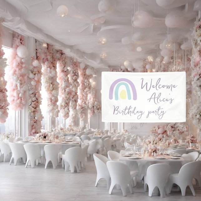 Pastel lilac rainbow Baby 1st Birthday Party  Banner (Creator Uploaded)