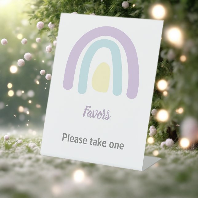 Pastel lilac Rainbow Baby Shower Favors Pedestal Sign (Creator Uploaded)