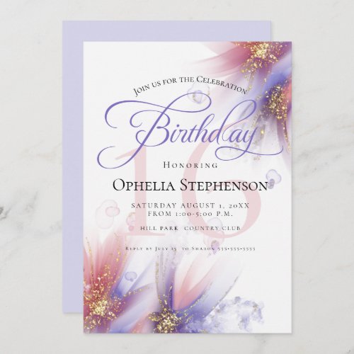 Pastel Lilac Rose Abstract Floral Birthday  Invitation