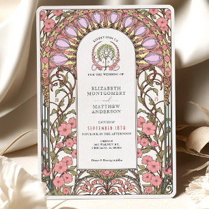 Pastel Lilac & Soft Pink Art Nouveau Wedding Invitation