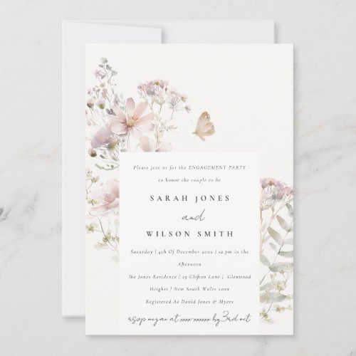 Pastel Lilac Wildflower Fern Botanical Engagement Invitation
