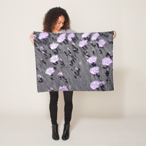 Pastel Lilac Wildflowers Fleece Blanket