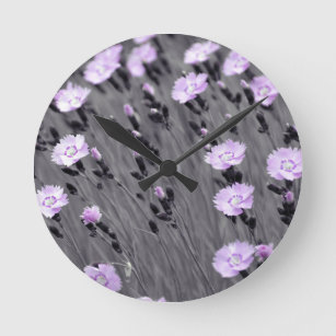 Pastel Lilac Wildflowers Round Clock