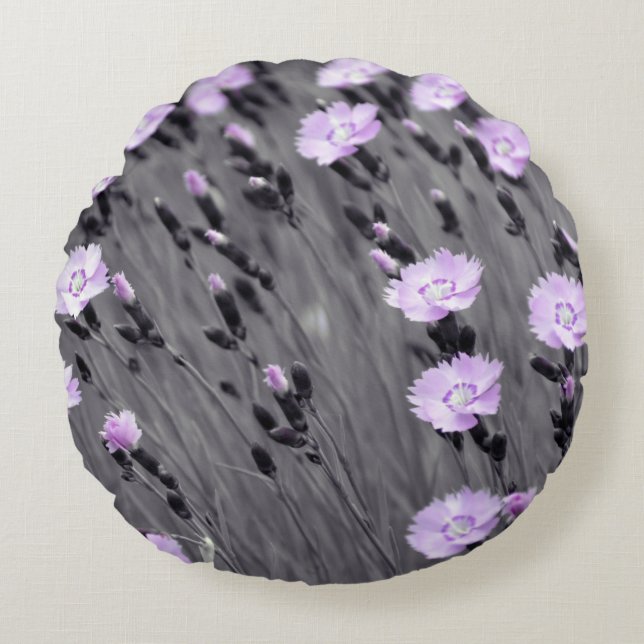 Pastel Lilac Wildflowers Round Pillow (Front)