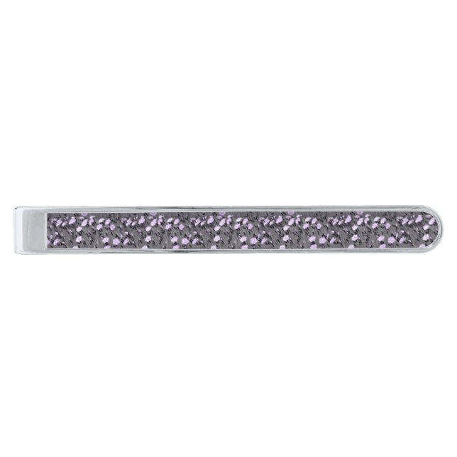 Pastel Lilac Wildflowers Silver Finish Tie Bar (Front)