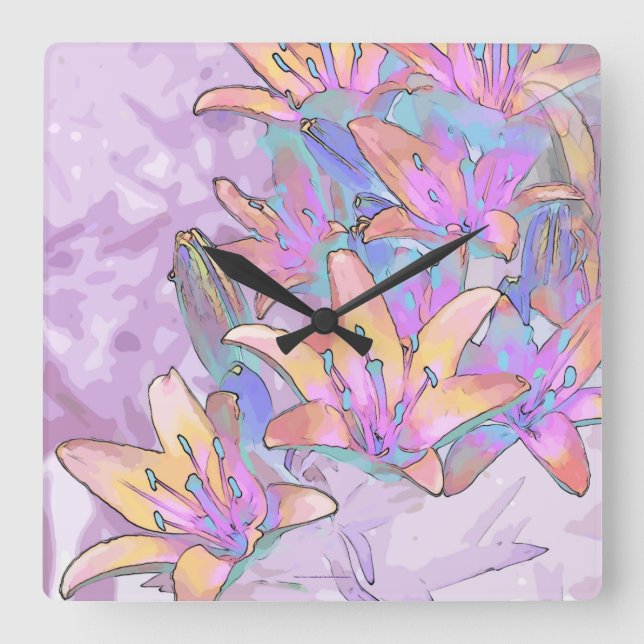 Pastel Lily Love Square Wall Clock (Front)