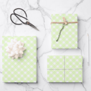 Pastel Lime Green Gingham Plaid Pattern Wrapping Paper Sheets