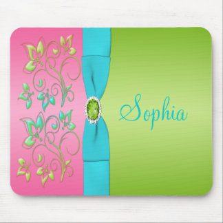 Pastel Lime, Pink, and Blue Floral Mousepad