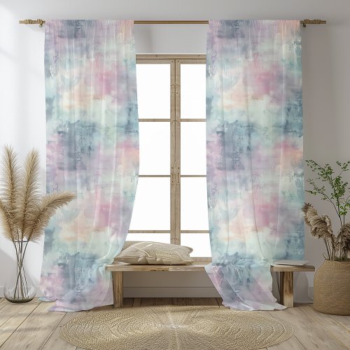  Pastel Limewash Abstract Print  Sheer Curtains