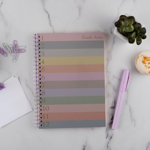 Pastel Lines with Large Gold Numbers Notebook