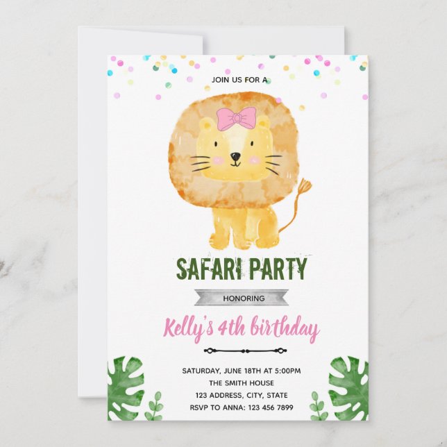 Pastel lion girl invitation (Front)