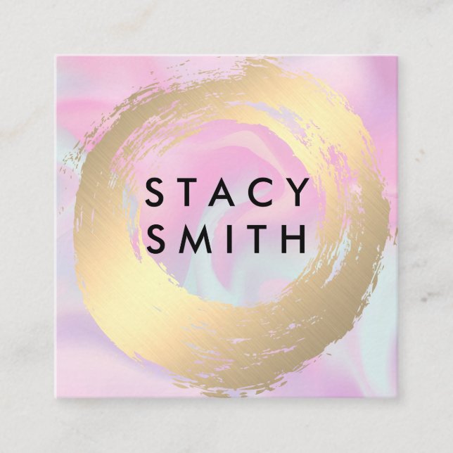 Pastel Liquid Background |  Gold Brushed Square Business Card (Front)