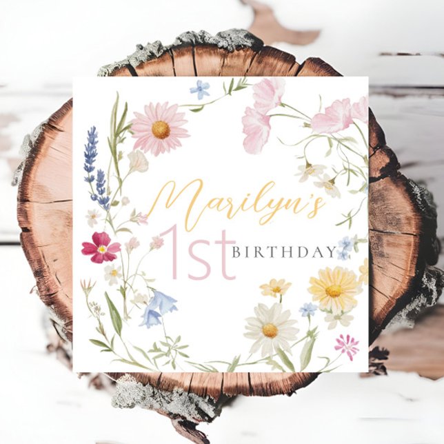 Pastel Little Colorful Wildflower 1st Birthday Napkins (Creator Uploaded)