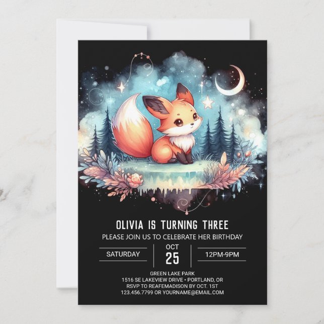 Pastel Little Fox Birthday digital Invitation (Front)