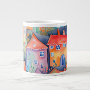 Pastel little houses in soft color, peaceful color giant coffee mug