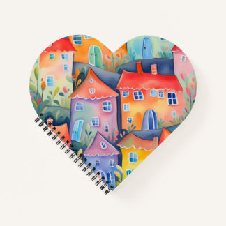 Pastel little houses in soft color, peaceful color notebook
