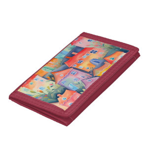 Pastel little houses in soft color, peaceful color tri-fold wallet