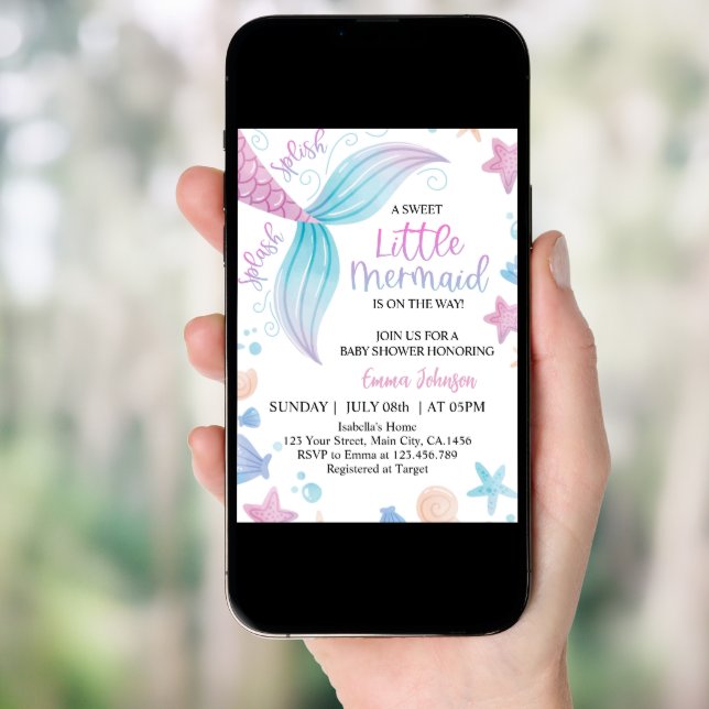 Pastel Little Mermaid Baby Shower Invitation (Front Digital)