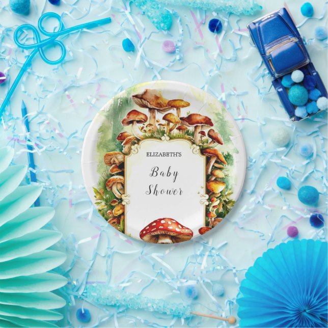 Pastel Little Mushroom Baby Shower Paper Plates (Party)