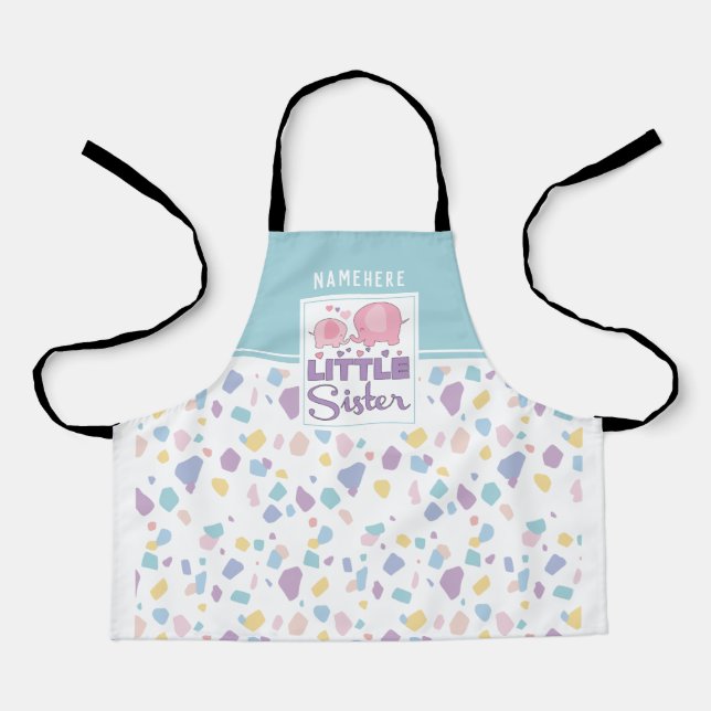 Pastel Little Sister Elephant Colorful Pattern Apron (Front)