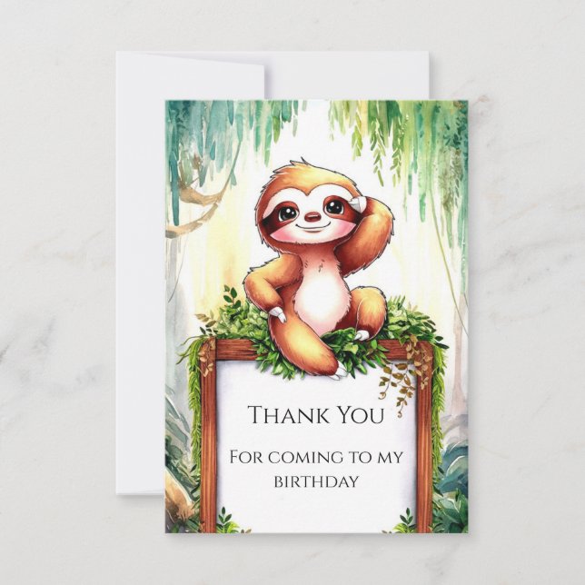 Pastel Little Sloth Birthday Thank You Card (Front)