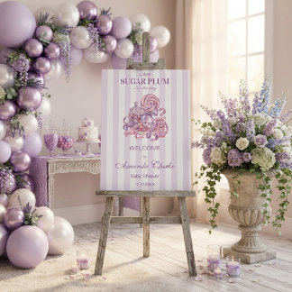 Pastel Little Sugar Plum Baby Shower Welcome Sign