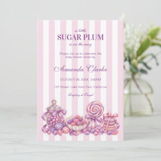 Pastel Little Sugar Plum Candy Baby Shower Invitation