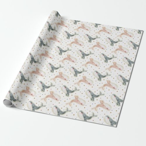 Pastel Little Whale Gender Neutral and Polka Dots Wrapping Paper