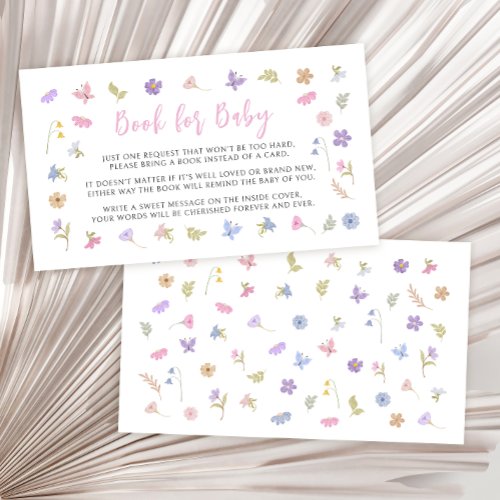 Pastel little wildflower book for baby girl shower enclosure card