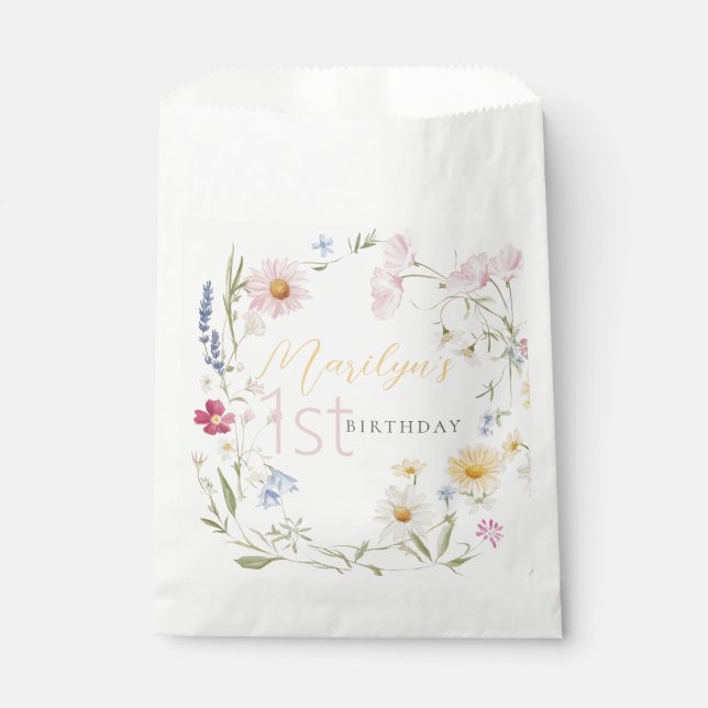 Pastel Little Wildflower Girl 1st Birthday Favor Bag (Front)