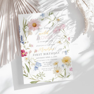 Pastel Little Wildflower Girl 1st Birthday Invitation