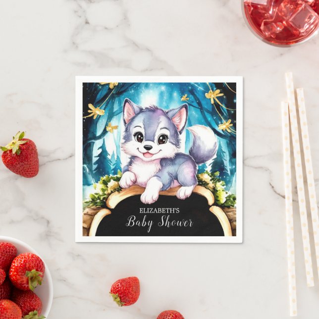 Pastel Little Wolf Baby Shower Napkins (Insitu)