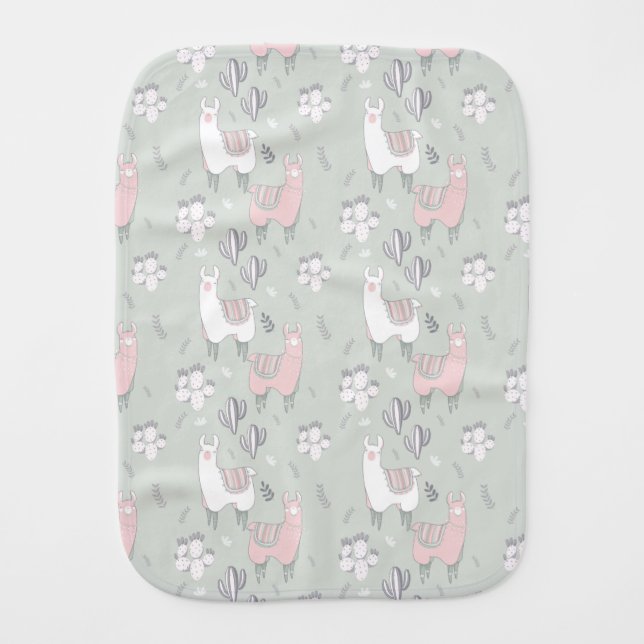 Pastel Llama Pattern Baby Burp Cloth (Front)