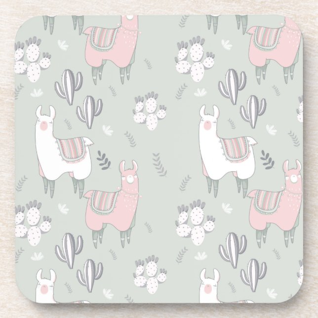 Pastel Llama Pattern Beverage Coaster (Front)