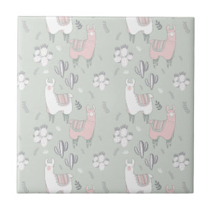 Pastel Llama Pattern Ceramic Tile