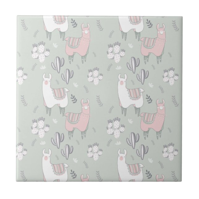 Pastel Llama Pattern Ceramic Tile (Front)