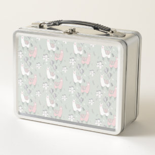 Pastel Llama Pattern Metal Lunch Box