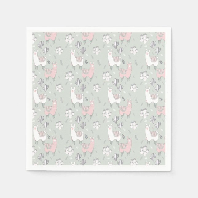Pastel Llama Pattern Napkins (Front)