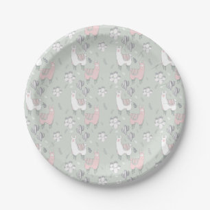 Pastel Llama Pattern Paper Plates