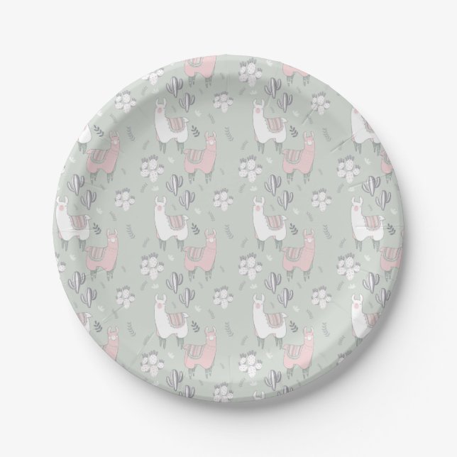 Pastel Llama Pattern Paper Plates (Front)