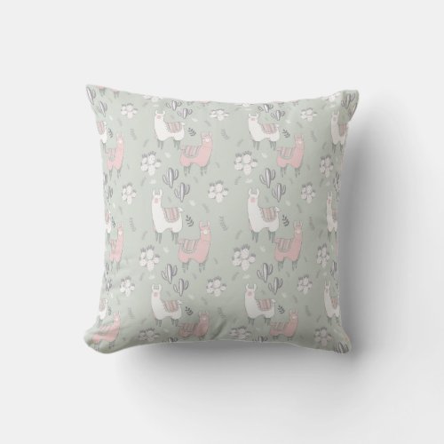 Pastel Llama Pattern Throw Pillow