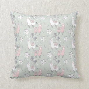 Pastel Llama Pattern Throw Pillow