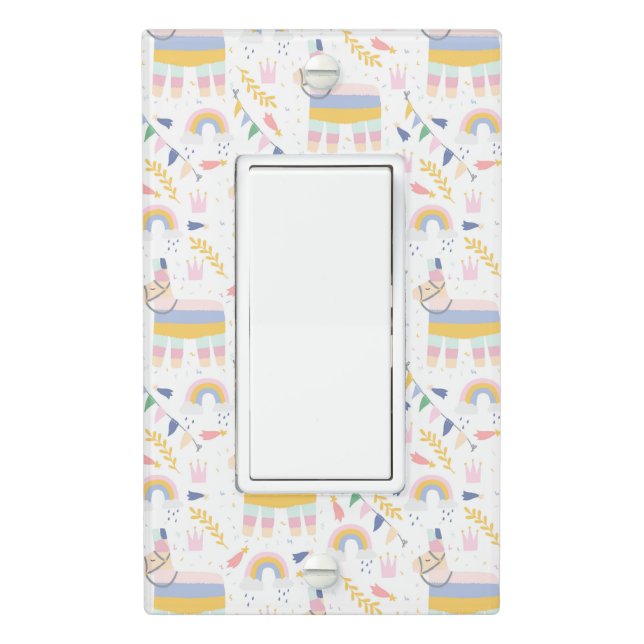 Pastel Llama Rainbow Baby Nursery Light Switch Cover (In Situ)